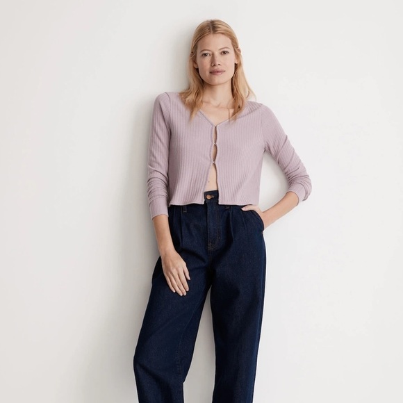 MADEWELL Ribbed Crop Cardigan In Provence Grape - Picture 3 of 8